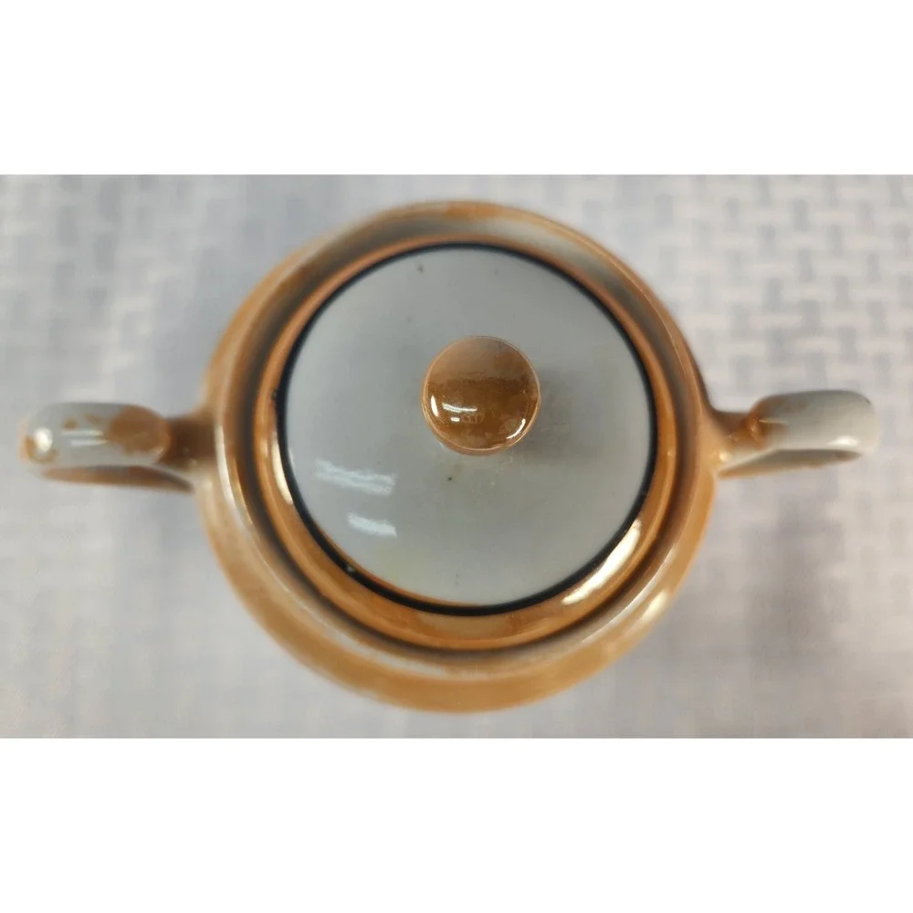 Vtg Hand Painted Pagoda Boat Lake Teapot Set Cream & Sugar Japan Luster 1915